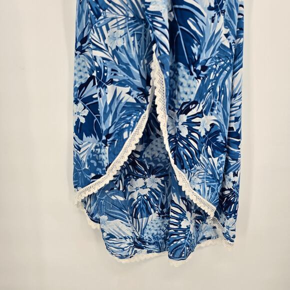 NEW America & Beyond Blue Pineapple Floral Crochet Lace Trim Maxi Dress Cover Up - Picture 6 of 12